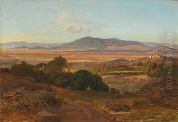 Southern European Mountain Landscape Oil Painting by Ludwig Heinrich Theodor (Louis) Gurlitt