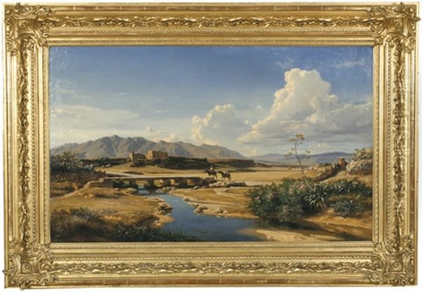 Landschaft In Der Campagna Mit Eselreiter by Ludwig Heinrich Theodor (Louis) Gurlitt