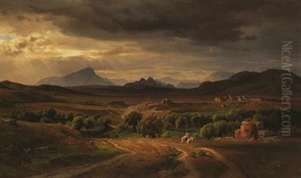 Landschaft Aus Den Albaner Bergen Oil Painting by Ludwig Heinrich Theodor (Louis) Gurlitt