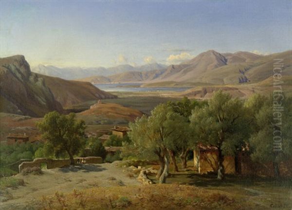 Blick Von Chryso Bei Delphi Auf Itea Am Golf Von Korinth Oil Painting by Ludwig Heinrich Theodor (Louis) Gurlitt