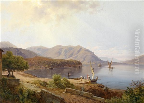 Motiv Bei San Felice Am Gardasee Oil Painting by Ludwig Heinrich Theodor (Louis) Gurlitt