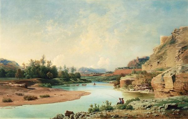 In The Roman Campagna Oil Painting by Ludwig Heinrich Theodor (Louis) Gurlitt