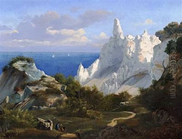 View Of Sommerspiret At Mons Klint (the Cliffs Of Mon) Oil Painting by Ludwig Heinrich Theodor (Louis) Gurlitt