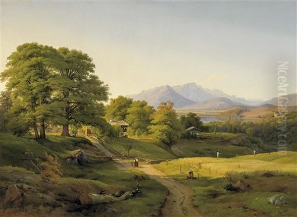 Sommerlandschaft In Den Bergen Oil Painting by Ludwig Heinrich Theodor (Louis) Gurlitt