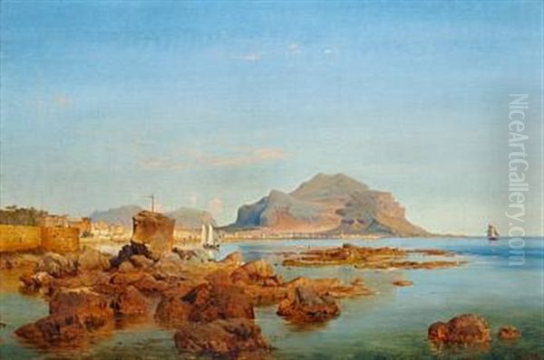 View Of The Bay Of Palermo With Monte Pellegrino And Palermo Oil Painting by Ludwig Heinrich Theodor (Louis) Gurlitt