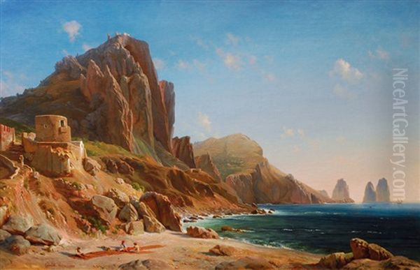 Capri With The Faraglioni Oil Painting by Ludwig Heinrich Theodor (Louis) Gurlitt