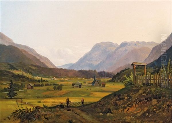 Gebirgstal Mit Wanderern Oil Painting by Ludwig Heinrich Theodor (Louis) Gurlitt