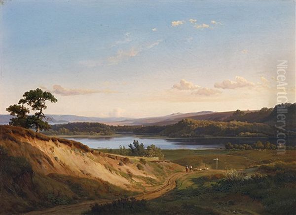 Heimkehrende Hirten An Einem See Oil Painting by Ludwig Heinrich Theodor (Louis) Gurlitt