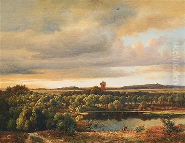 Landschaft Mit Wanderer Oil Painting by Ludwig Heinrich Theodor (Louis) Gurlitt