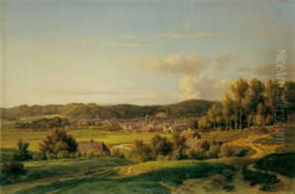 Holsteinische Landschaft Mit Einem Stadtchen Oil Painting by Ludwig Heinrich Theodor (Louis) Gurlitt