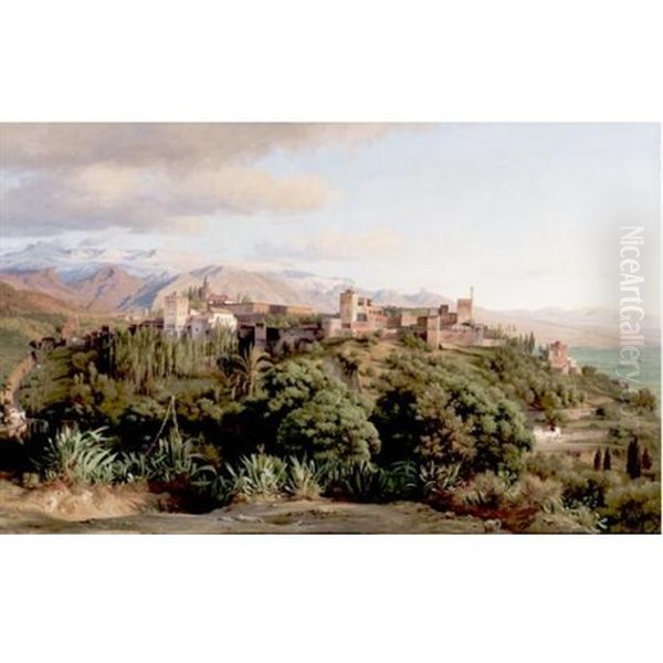 The Alhambra, Sierra Nevada Province, Grenada Oil Painting by Ludwig Heinrich Theodor (Louis) Gurlitt