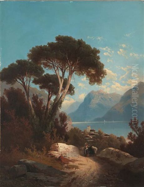 Der Comer See Bei Cadenabbia Oil Painting by Ludwig Heinrich Theodor (Louis) Gurlitt