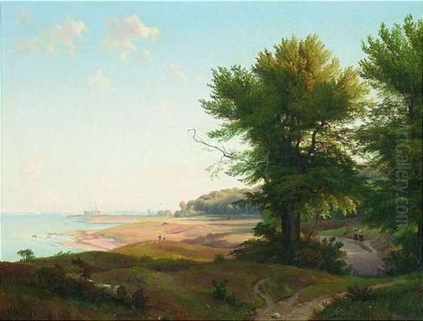 Weite Sommerliche Landschaft Am Ufer Des Gardasees Oil Painting by Ludwig Heinrich Theodor (Louis) Gurlitt