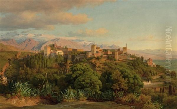 The Alhambra, Sierra Nevada Province, Grenada Oil Painting by Ludwig Heinrich Theodor (Louis) Gurlitt