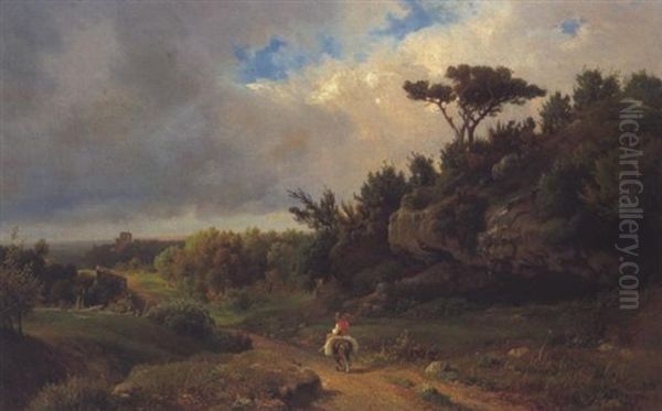 Reiter In Weiter Landschaft Oil Painting by Ludwig Heinrich Theodor (Louis) Gurlitt