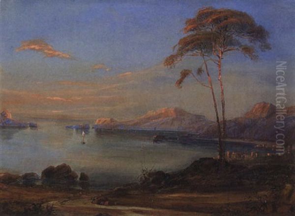 Italienische Kustenlandschaft (bei Sorrent?) Oil Painting by Ludwig Heinrich Theodor (Louis) Gurlitt