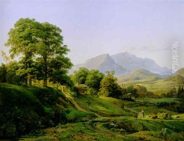 Landschaft Bei Salzburg Oil Painting by Ludwig Heinrich Theodor (Louis) Gurlitt