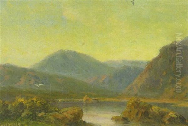 Gebirgssee Mit Felsigem Ufer Oil Painting by Ludwig Heinrich Theodor (Louis) Gurlitt