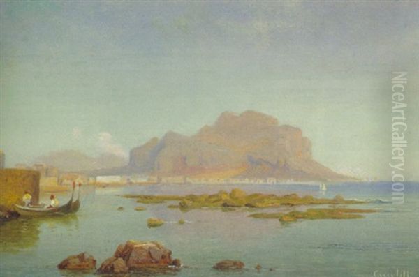 Der Monte Pellegrino Bei Palermo Oil Painting by Ludwig Heinrich Theodor (Louis) Gurlitt