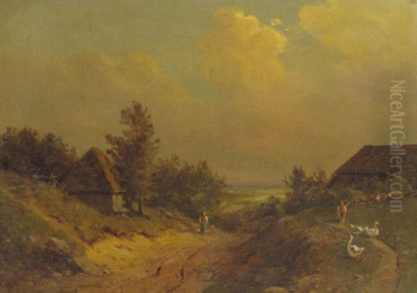 Holsteinische Landschaft Mit Gansehirt by Ludwig Heinrich Theodor (Louis) Gurlitt