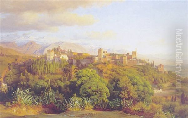 Alhambra, Med Sierra Nevada I Baggrunden Oil Painting by Ludwig Heinrich Theodor (Louis) Gurlitt