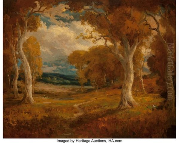 Autumn Trees Oil Painting by Herman (Henry) Gustavson