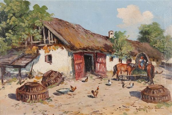 Bauerliche Idylle Oil Painting by Bela Bertalan Gutahazy Nemeth