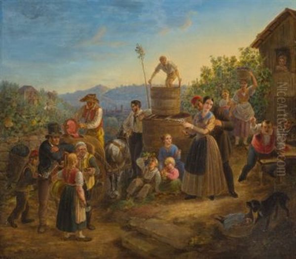 Weinfest In Stuttgart Oil Painting by Johann Georg Adam Gottlob Gutekunst