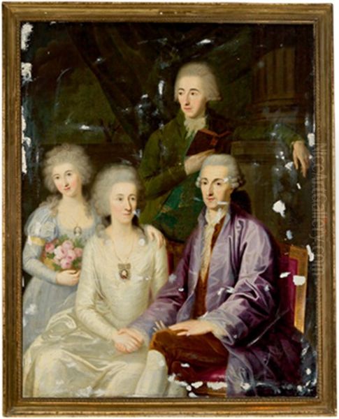 Bildnis Einer Familie, Der Stehende Mann Halt Ein Buch In Der Hand Oil Painting by Ludwig Gutenbrunn