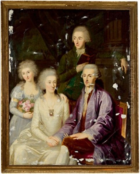 Bildnis Einer Familie, Der Stehende Mann Halt Ein Buch In Der Hand Oil Painting by Ludwig Gutenbrunn