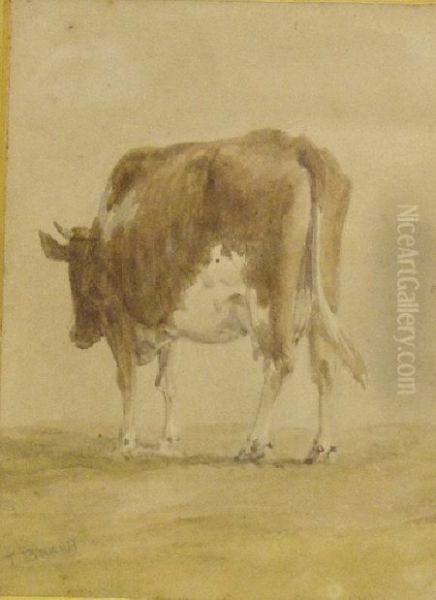 A Cow Oil Painting by Thomas Baker Of Leamington