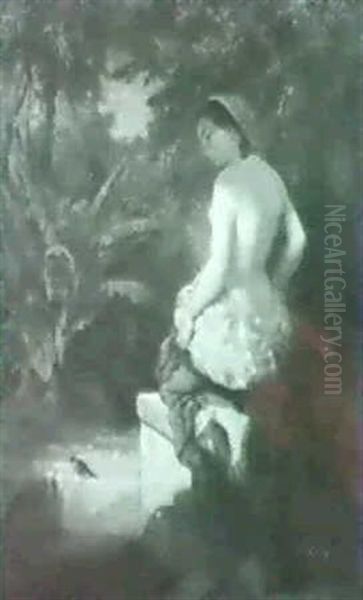 The Bather Surprised Oil Painting by Leopold Guterbock