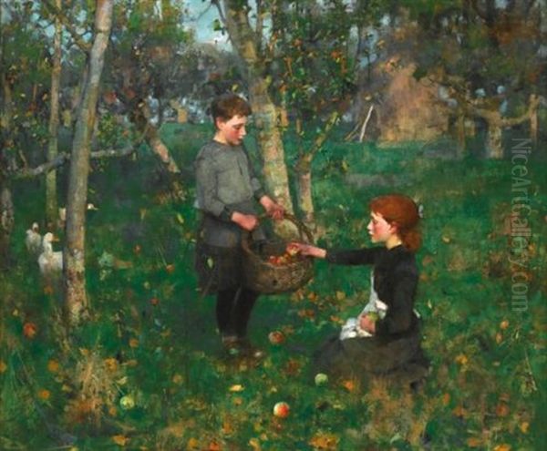 In The Orchard Oil Painting by James Guthrie