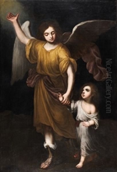 Angel De La Guarda Oil Painting by Jose Gutierrez de la Vega