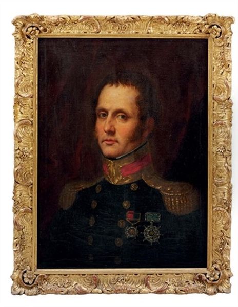 Portrait Of Captain Samuel Edward Cook, R.n., (later Widdrington) In Uniform, Wearing Gold Medal And An Insignia Oil Painting by Jose Gutierrez de la Vega