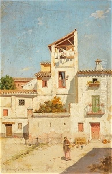 Vista De Pueblo (pair) Oil Painting by Ernesto Gutierrez Hernandez