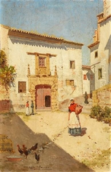 Vista De Pueblo (pair) Oil Painting by Ernesto Gutierrez Hernandez