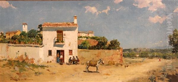 Outside A Spanish Inn Oil Painting by Ernesto Gutierrez Hernandez