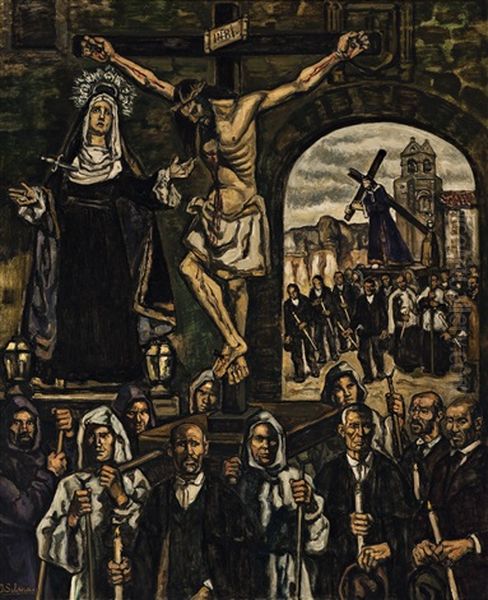 Procesion En Avila Oil Painting by Jose Gutierrez Solana