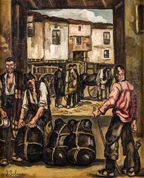 Cargadores De Vino Oil Painting by Jose Gutierrez Solana