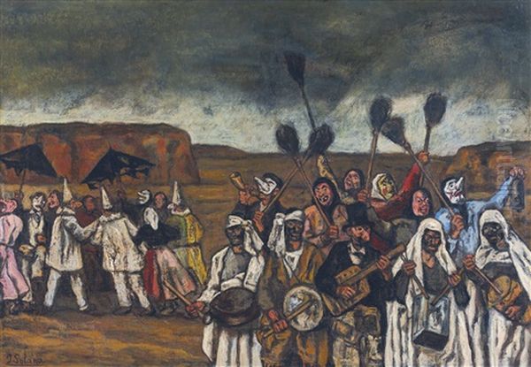 Mascara De Las Escobas (the Masquerade Of The Brooms) Oil Painting by Jose Gutierrez Solana