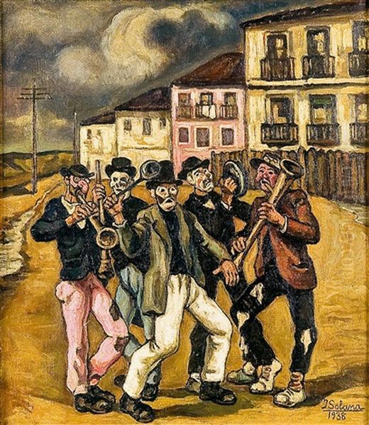 Mascaras (murga). Musicos Oil Painting by Jose Gutierrez Solana