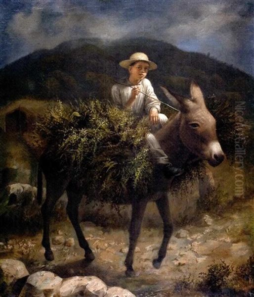 Nino Con Burro Oil Painting by Rodrigo Gutierrez