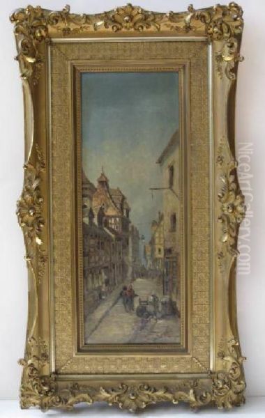 European Street Scene Oil Painting by Walter Baker