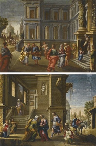 The Visitation; The Presentation Of The Virgin At The Temple Oil Painting by Francisco Gutierrez