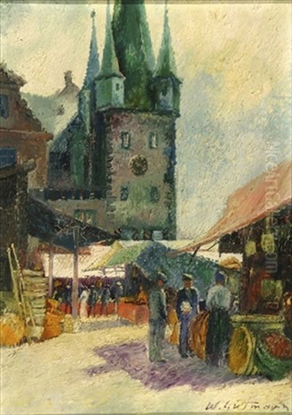 Messe Am Rententurm In Frankfurt Am Main (+ Die Landschaft Am Main; 2 Works) Oil Painting by Wilhelm Gutmann