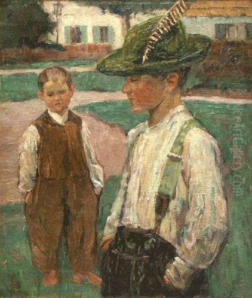 Zwei Jungen Oil Painting by Richard Gutschmidt