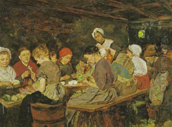 Frauen Beim Gemuseputzen Oil Painting by Richard Gutschmidt