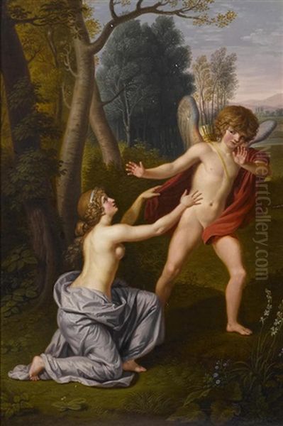 Cupid And Psyche Oil Painting by Ludwig Guttenbrunn