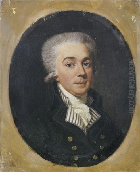 Portrait Of A Gentleman, Bust-length, In A Blue Coat, Within A Painted Oval Oil Painting by Ludwig Guttenbrunn